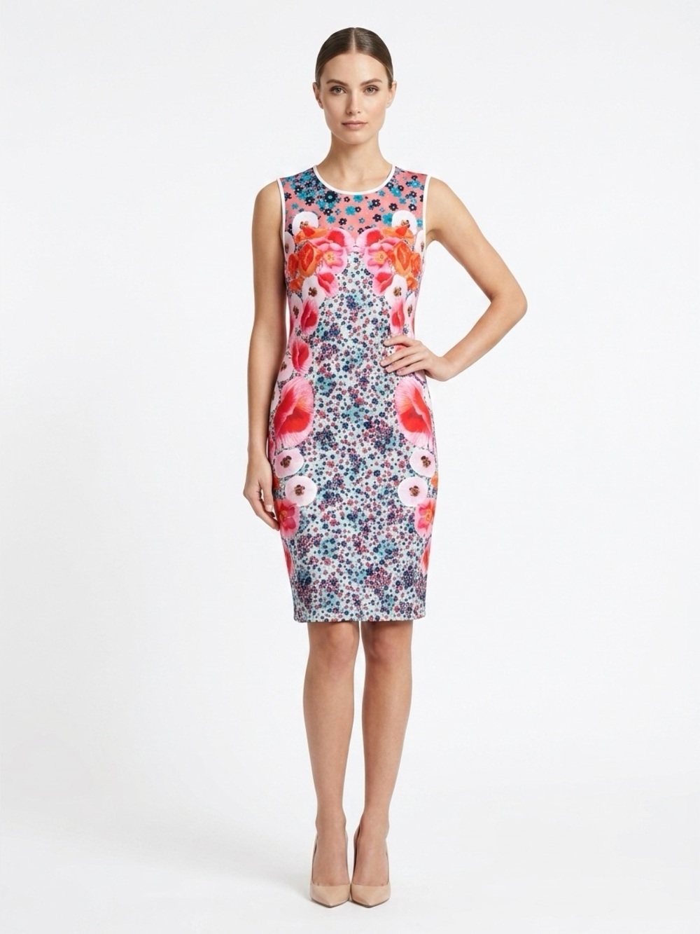 Clover Canyon Floral Scuba Shift Dress Poppy Blossoms Pink Multi Small